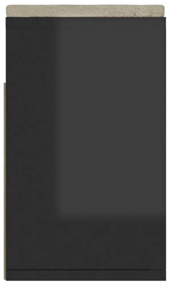 magasfényű fekete cipőtároló pad párnával 104 x 30 x 49 cm