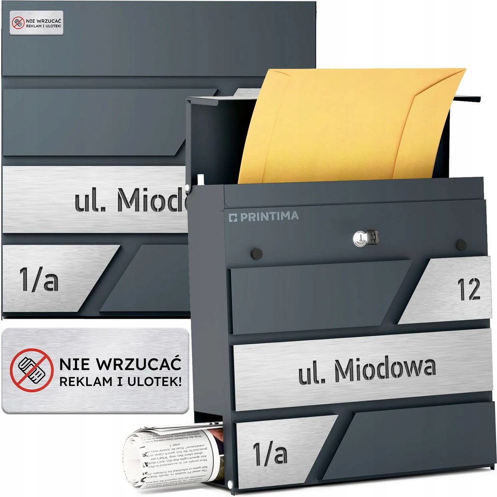 Nagy Levéltartó Doboz Házszámmal Antracit Barázdált Házszám