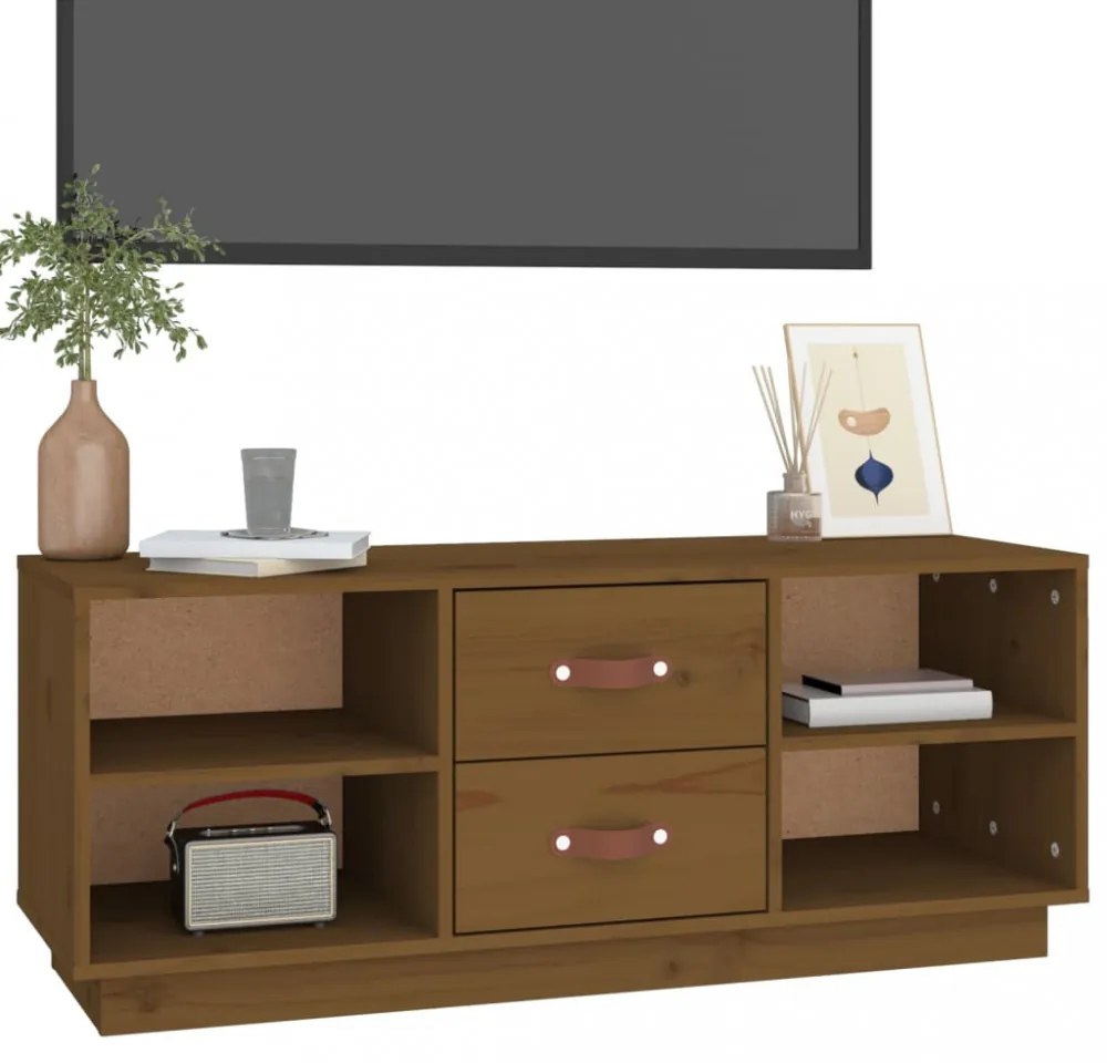 mézbarna tömör fenyőfa TV-szekrény 100x34x40 cm