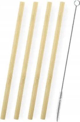 H&amp;h Lifestyle bambusz szívószál, többször felhasználható, 4 db, fogkefével
