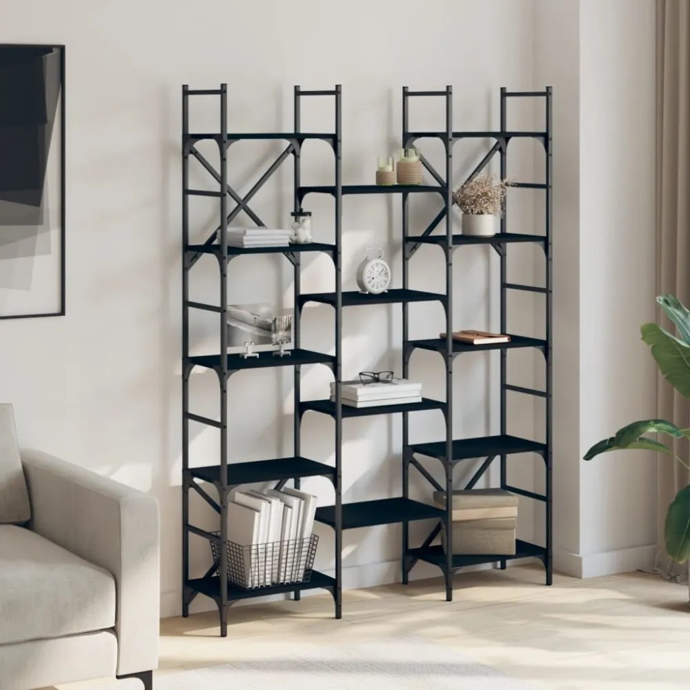 fekete szerelt fa könyvespolc 127,5x28,5x172,5 cm