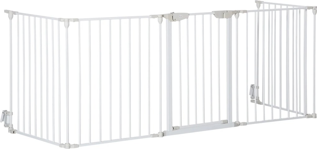PawHut Összecsukható Kutyabarrikád 300x74.5 cm Állatkerítés Automatikus Záró Biztonsági Ajtó Lépcsőhöz és Előszobába Fehér | Aosom