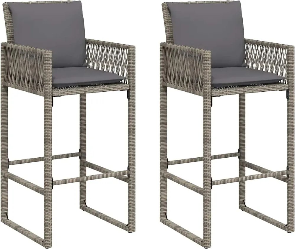vidaXL 2 db szürke polyrattan kerti bárszék párnával