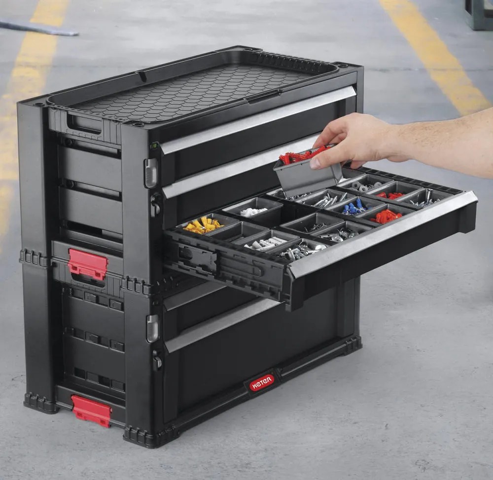KETER 2 FIÓKOS TÁROLÓ "TOOL CHEST" - FEKETE (SZERSZÁMTÁROLÓ)