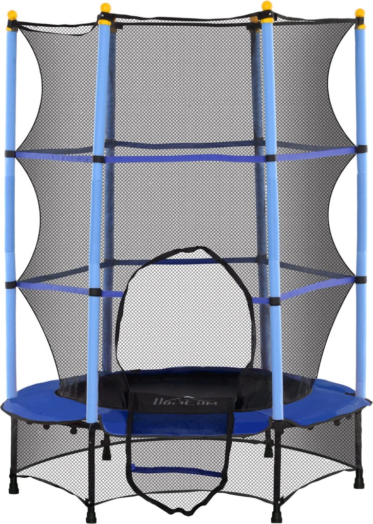 HOMCOM Gyerek Trambulin Ø140 cm, Trambulin Biztonsági Hálóval, Szegélyvédővel, Kerti Trambulin 3-10 Éves Gyermekeknek, 50 kg-ig, Kék | Aosom