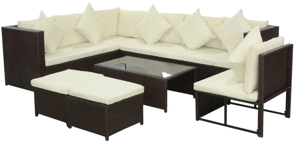 8 részes barna polyrattan kerti ülőgarnitúra párnákkal