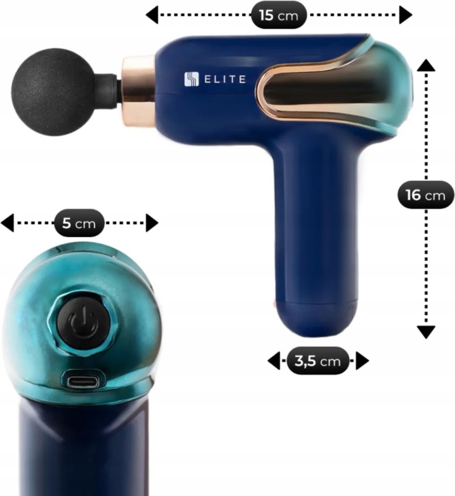 Masszázspisztoly 3 cserélhető fejjel sötétkék színben – ME-MG08