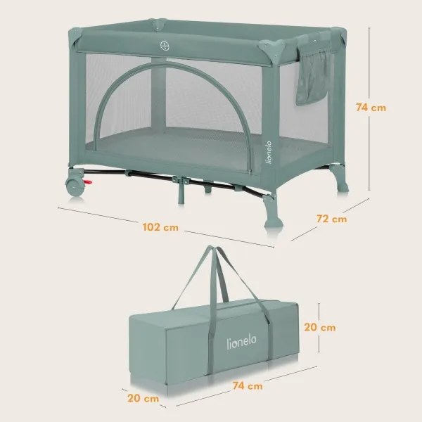 Lionelo - Utazóágy LAURA zsályazöld