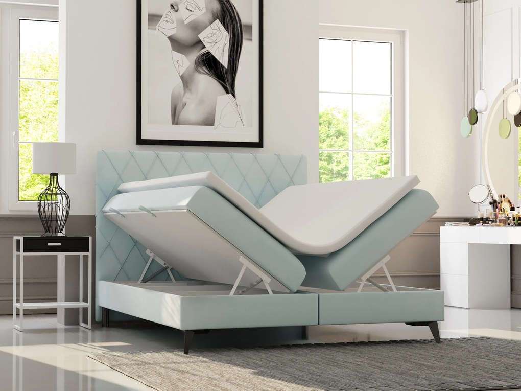 Franciaágy Boxspring 160 cm Miror (mentol) (tárolóhellyel). 1020318