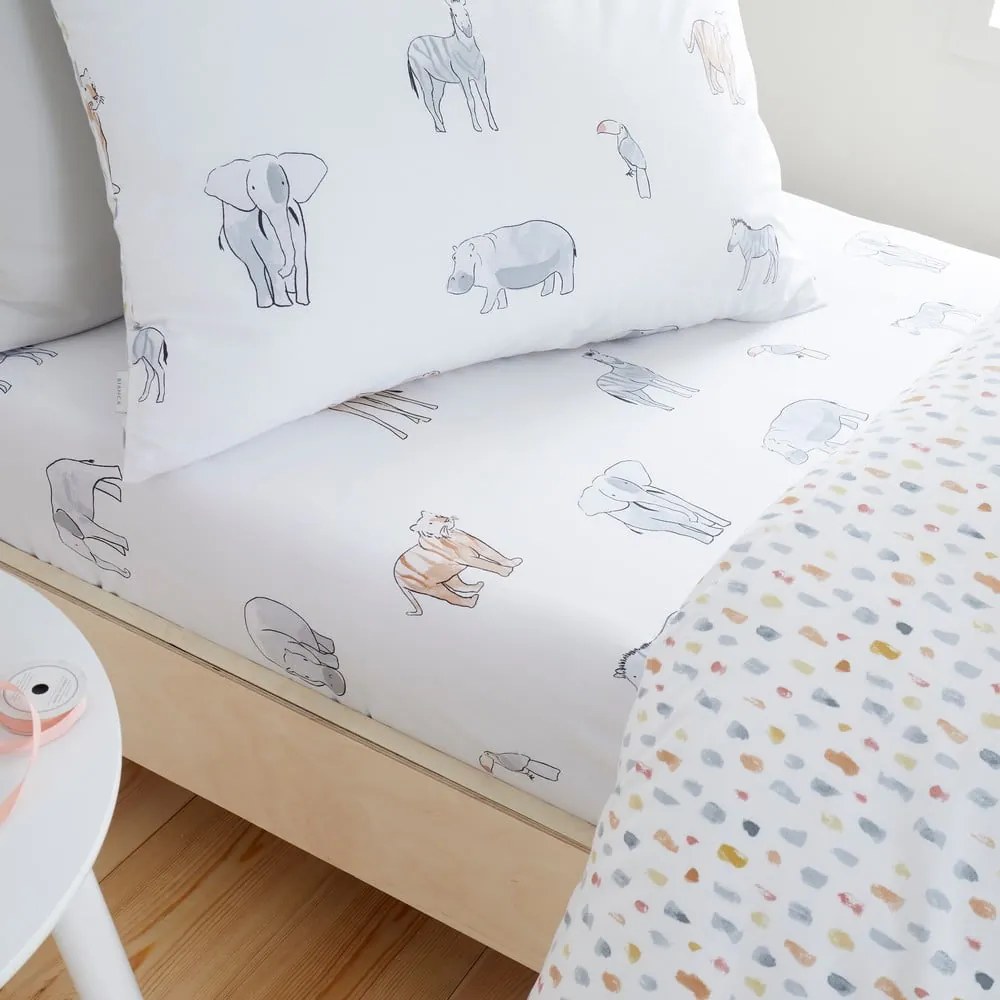Fehér gumis pamut gyerek lepedő babaágyhoz 70x140 cm Zoo Animals – Bianca