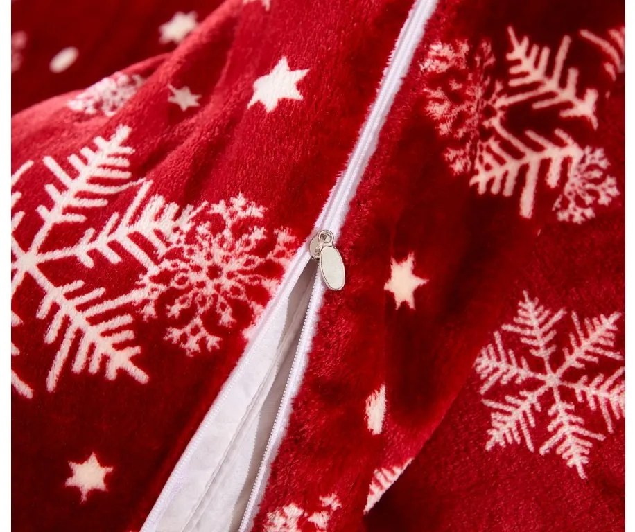 Mikroplüss ágyneműhuzat SNOWFALL piros + mikroplüss lepedő SOFT 90x200 cm fehér, egyszemélyes ágyhoz