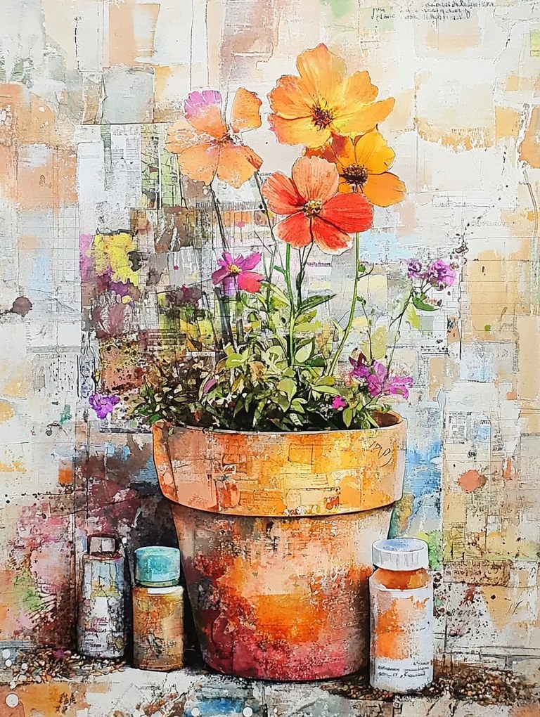 Vászonkép Canvas Dekoráció Színes Virágok Virágcserép Növények 60x80