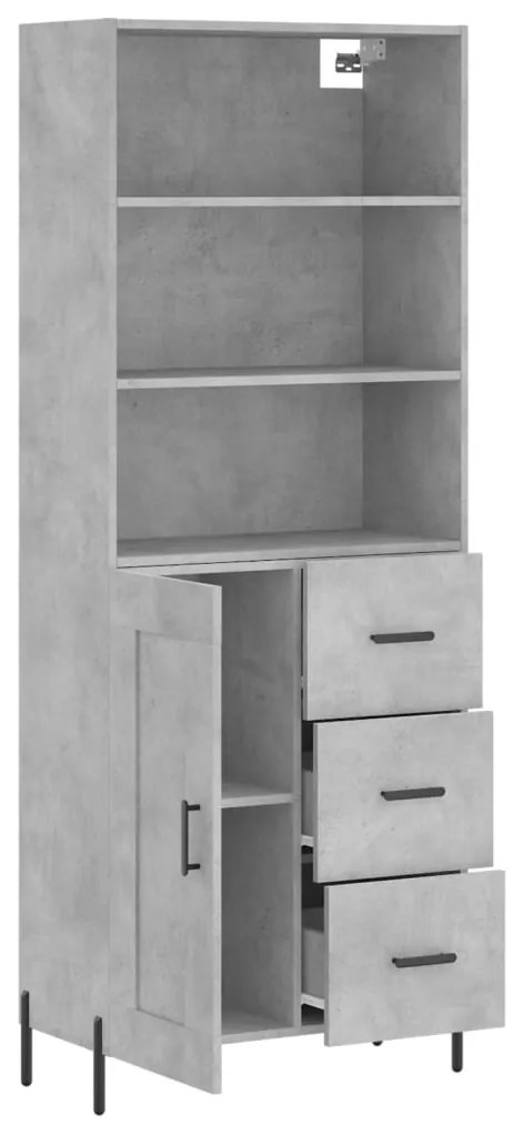 betonszürke szerelt fa magasszekrény 69,5 x 34 x 180 cm