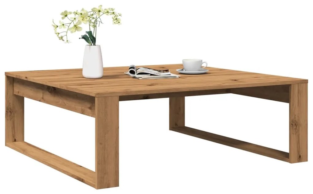kézműves tölgy színű szerelt fa dohányzóasztal 100 x 100 x 35cm