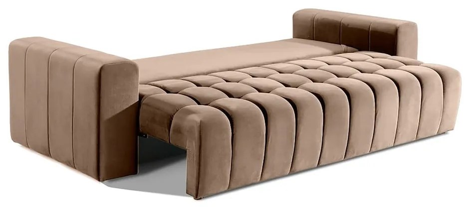 Világosbarna bársony kinyitható-tárolóhelyes kanapé 247 cm Lazaro – ELTAP