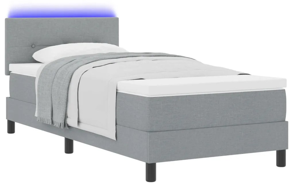 Boxspring Ágy Matrac és LED Fény Szürke 90x190 cm Szövet