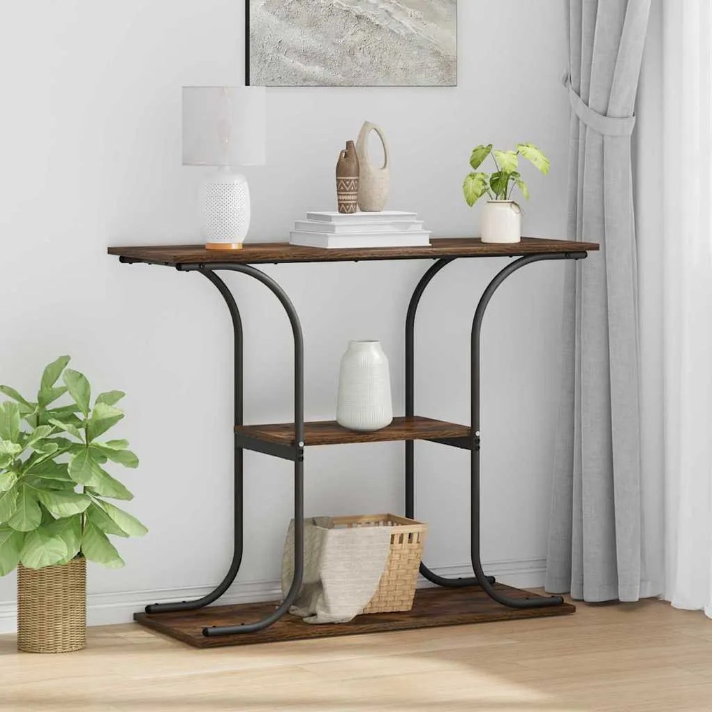 Konzolasztal polcokkal Füstölt tölgy 101 x 35 x 80.5 cm Faanyag