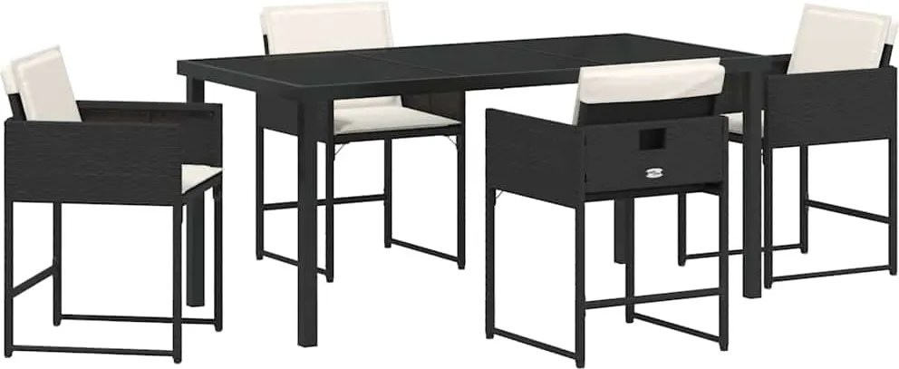 vidaXL Kert étkező szett párnával 5 pcs Fekete polirattan