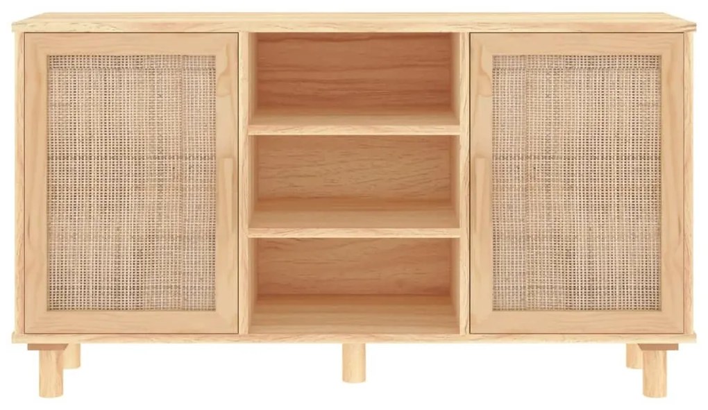 barna tömör fenyő/természetes rattan tálalószekrény 105x30x60cm