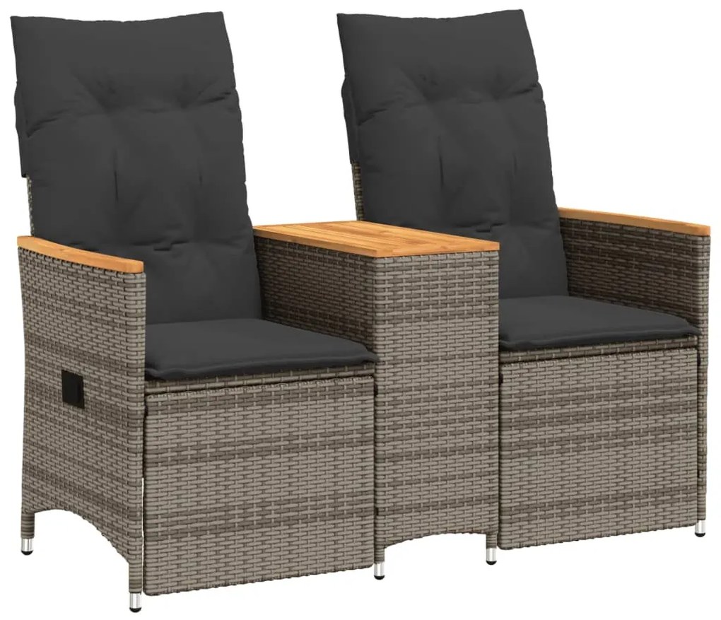 2 személyes szürke polyrattan dönthető kerti kanapé asztallal