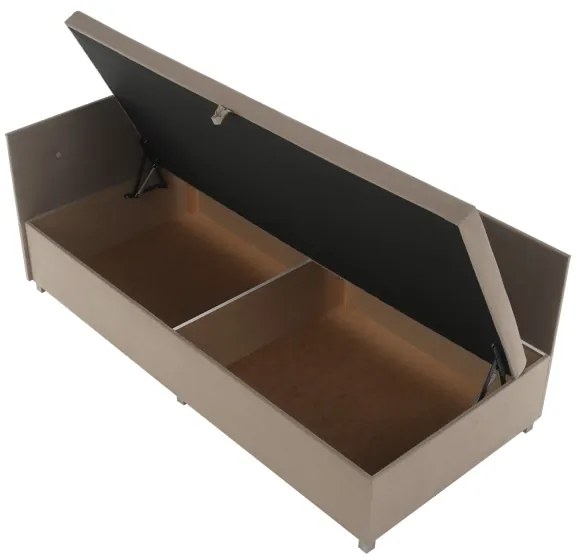 Kárpitozott vendégágy AMSTERDAM, univerzális fejtámlával és tárolóhellyel 90x200 cm, bézs