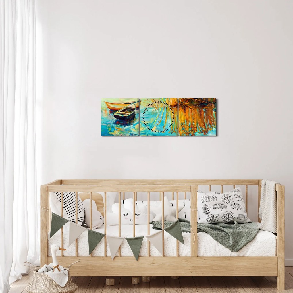 Kép - Tó csónakokkal (órával) (90x30 cm)