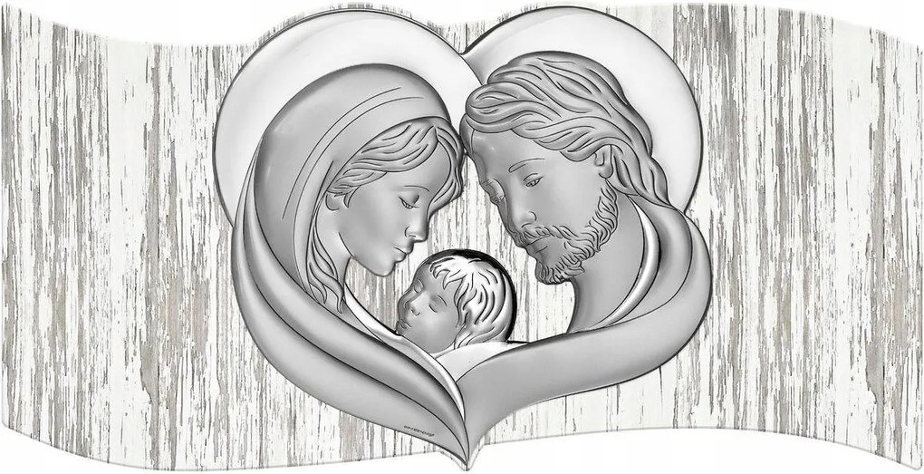 Szent Család kép ezüst modern, fa 24.3x12.5 cm