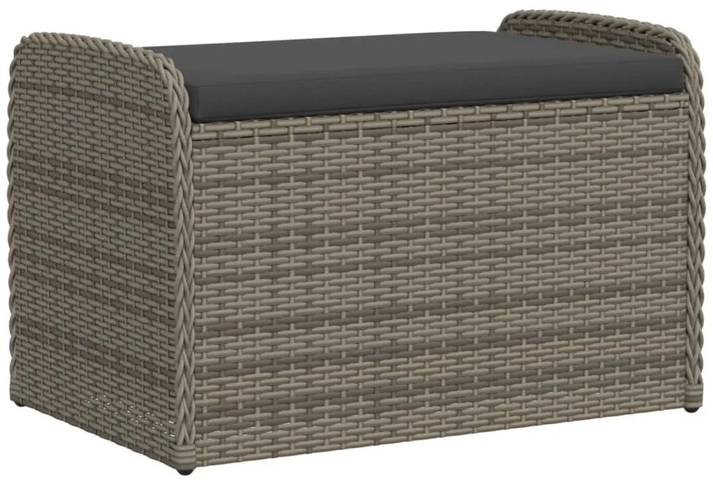 Szürke polyrattan tárolópad párnával 80 x 51 x 52 cm