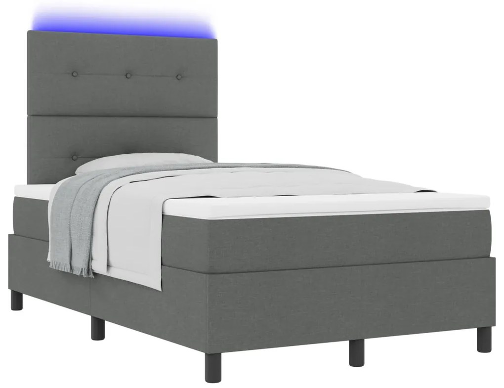 Rugós ágy matraccal és LED - Sötétszürke - 120x200 cm Szövet