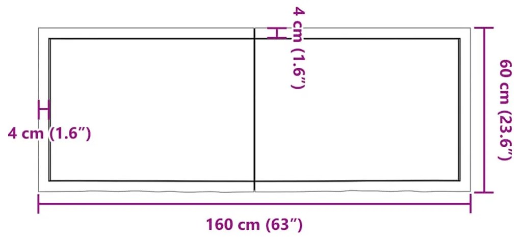 sötétbarna kezelt tömör tölgyfa asztallap 160x60x(2-4) cm