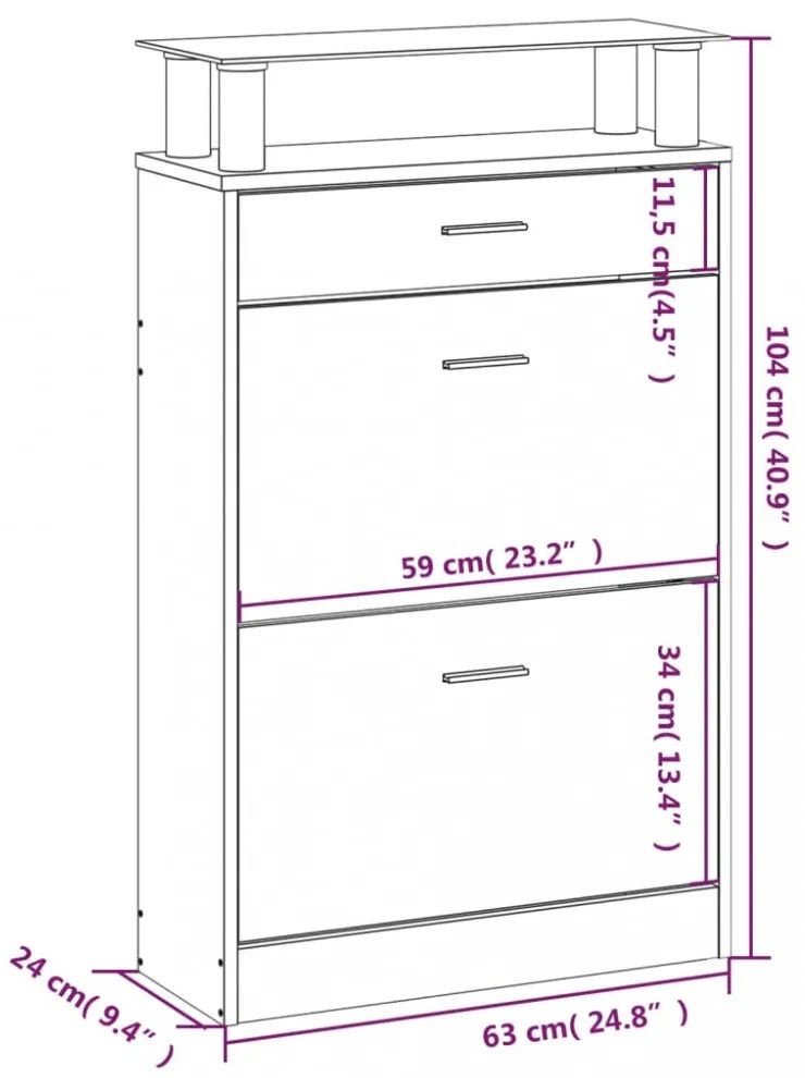 füstös tölgy színű szerelt fa cipősszekrény 63x24x104 cm