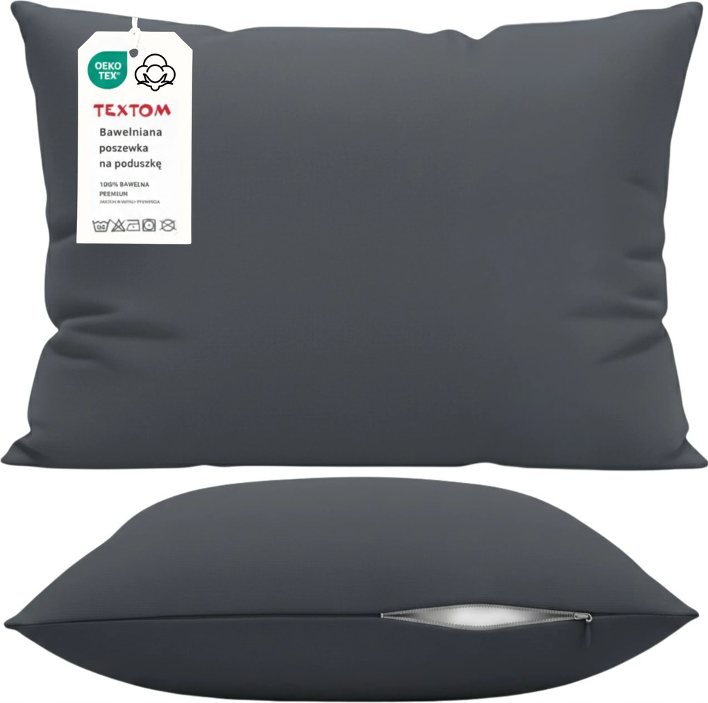 Párnahuzat 40x40 cm Pamut 100% Sima Erős Sötétszürke