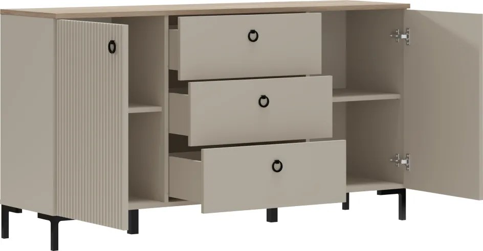 Komód, szürkésbarna Taupe/silverjack tölgy, DOMCA 2D3S