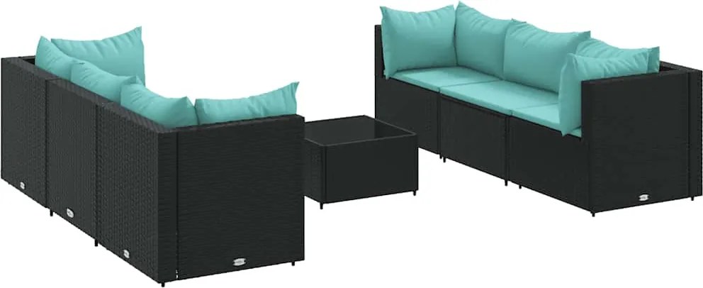 vidaXL 7 részes fekete polyrattan kerti ülőgarnitúra párnákkal