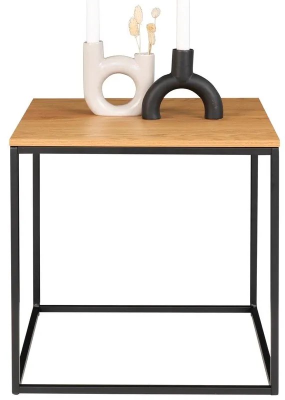 Vita tárolóasztal fekete acél kerettel és tölgyfa dekor asztallappal, 45 x 45 cm - House Nordic