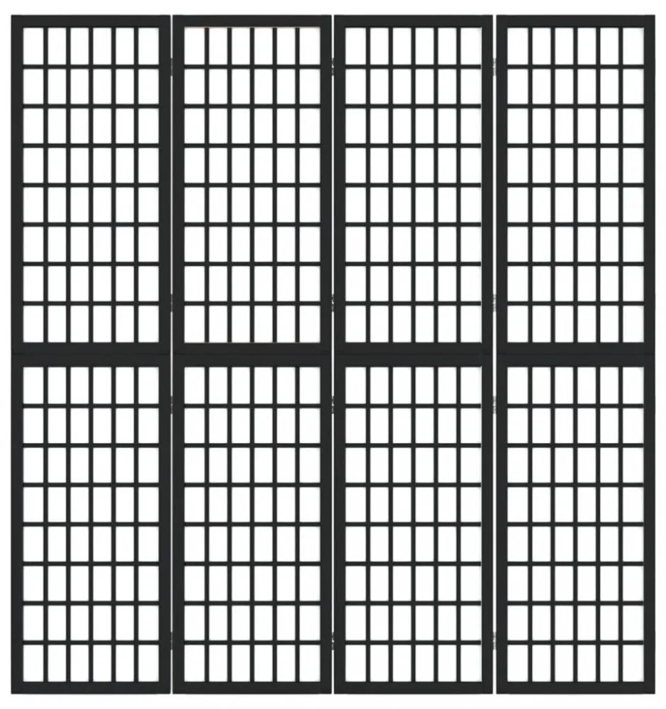4 paneles fekete japán stílusú összecsukható paraván 160x170 cm