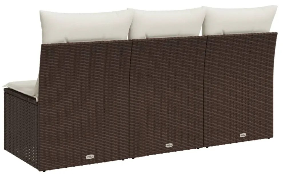 vidaXL 3 személyes barna polyrattan kerti kanapé párnával