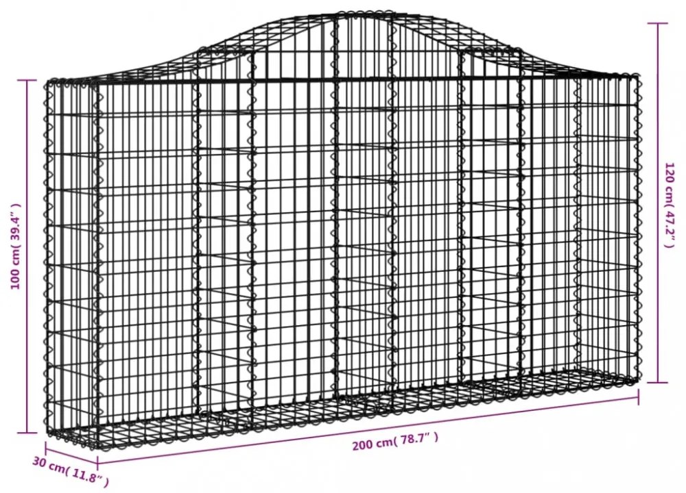 15 db íves horganyzott vas gabion kosár 200x30x100/120 cm
