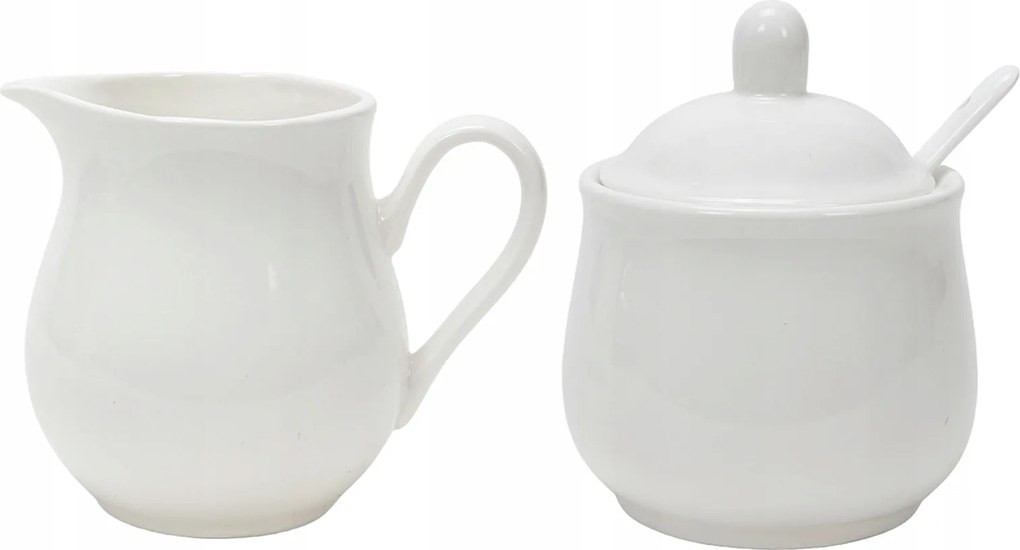 Cukortartó És Tejszínes Kancsó 280 ml Fehér Porcelán Szett