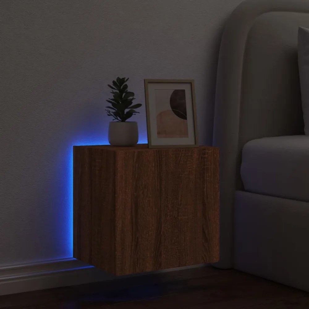 barna tölgyszínű fali TV-szekrény LED-del 40,5x35x40 cm
