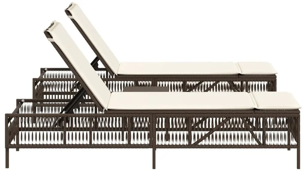 2 db barna polyrattan napozóágy asztallal
