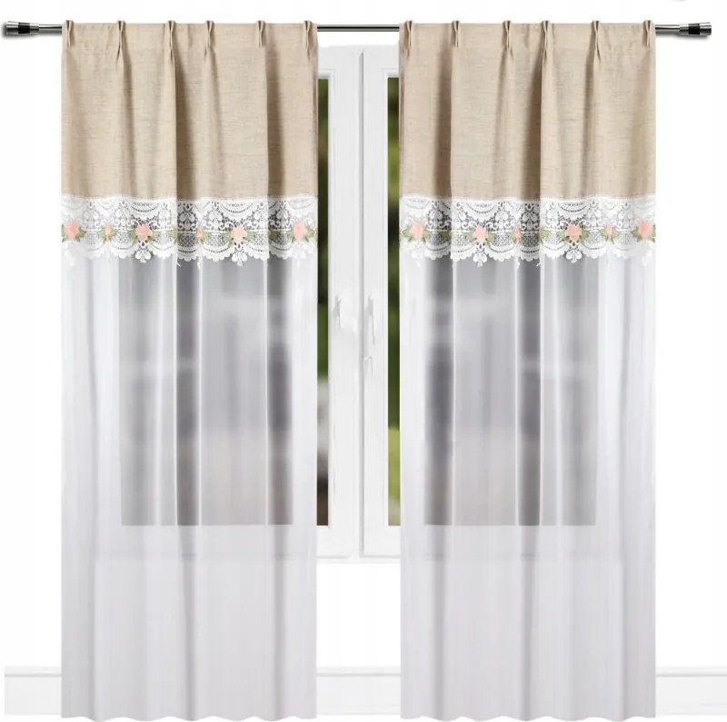 Függöny Kész Fátyol Flexibilis Gipsz Hímzéssel 80 x 250 Fehér