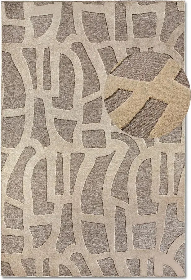 Modern szőnyeg nappaliba 200x290cm, bézs-barna dombornyomott 3D minta