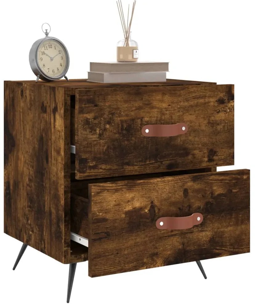 2 db füstös tölgy színű szerelt fa éjjeliszekrény 40x35x47,5 cm