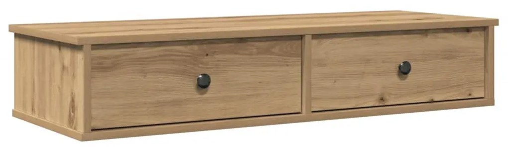 kézműves tölgy szerelt fa falipolc fiókokkal 100 x 37,5 x 19 cm