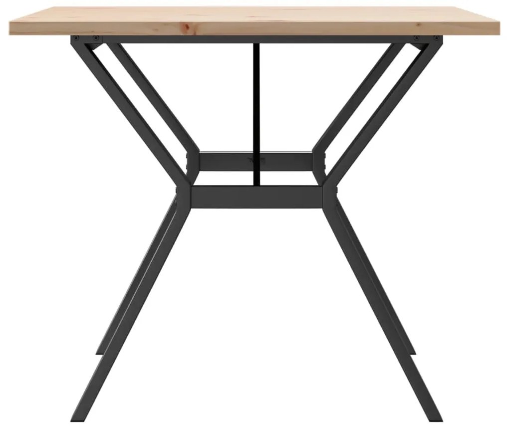 Tömör fenyőfa és acél étkezőasztal Y-vázzal 90x90x75,5 cm