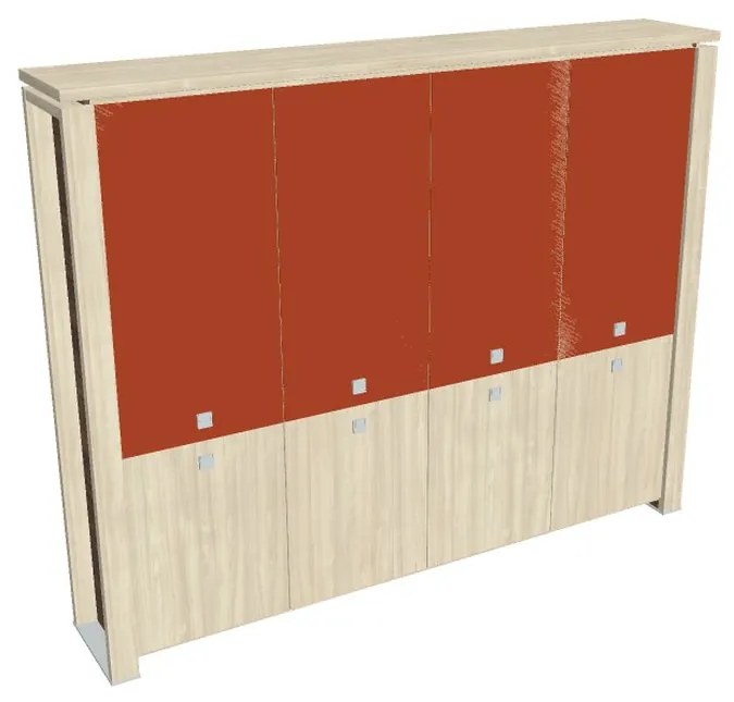 Verno+ magas szekrény 260 x 46 x 210 cm, kombinált ajtó, akác / narancs