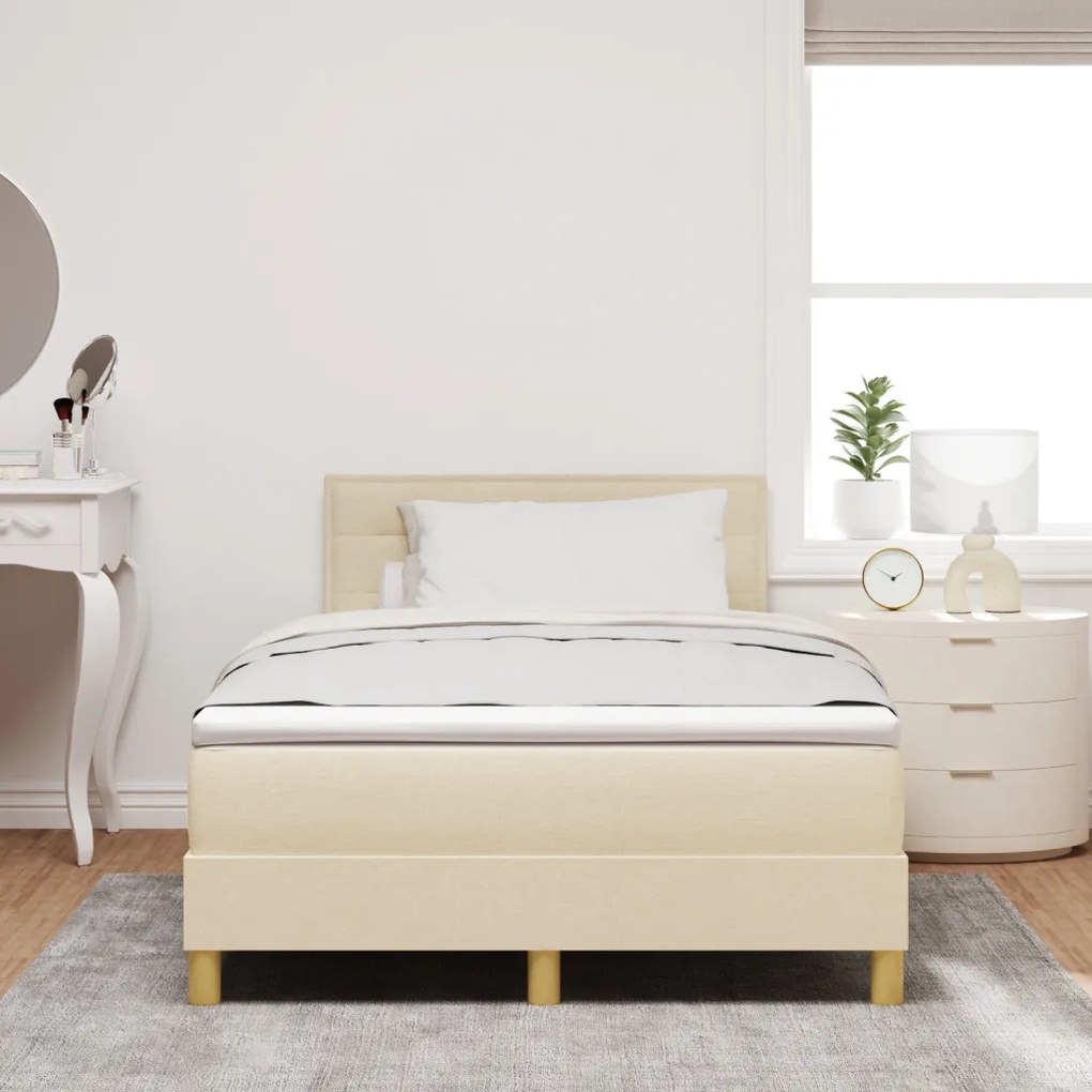 Box Spring ágy matraccal és LED-del, krém színben, 120x200 cm, szövet