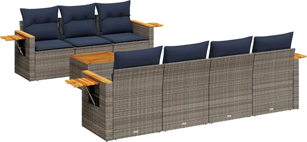 vidaXL 8 részes szürke polyrattan kerti ülőgarnitúra párnával