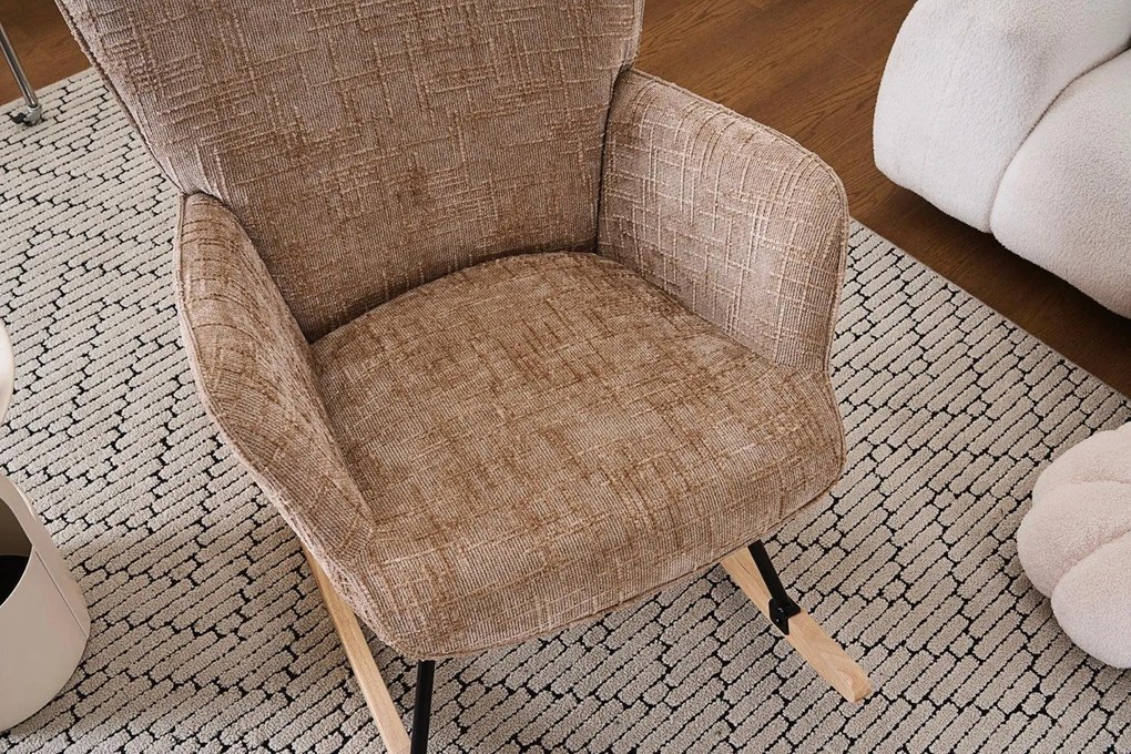 Hintaszék, relaxációs szék kordbársony kárpitozással, bézs-khaki színű